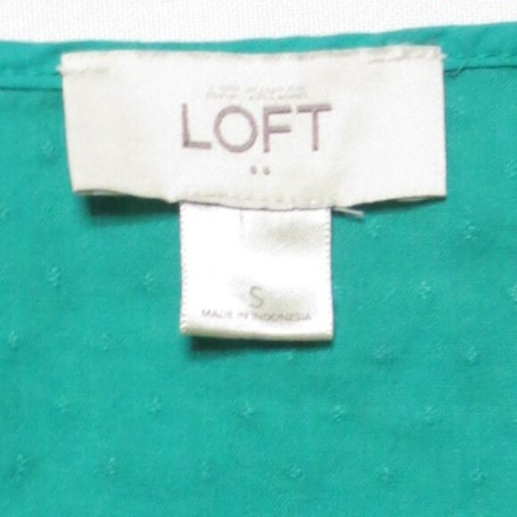 4/$14 LOFT womens GREEN tank BLOUSE top RUFFLE dots SUMMER fitted CAREER size S - Picture 5 of 8